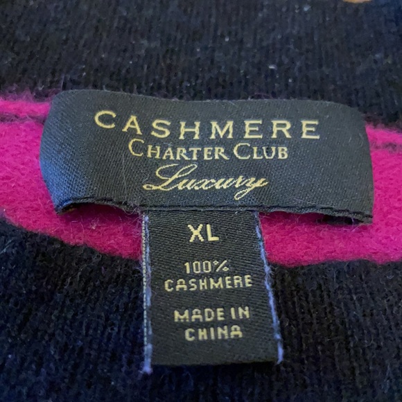 Charter Club Luxury 100% Cashmere Crew Neck Stripe Sweater XL - Picture 4 of 6